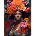 SKRYUIE 5D African Woman Diamond Painting Kits - DIY Diamond Art Kits for Adults African American, Full Round Drill - Crystal Cross Stitch - Adults Craft for Wall &amp; Office Decor - 12x16 inch