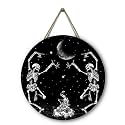 Skull Halloween Front Door Sign Dancing Skeleton Door Hanger Sacry Moon Night Holiday Decor for Porch Halloween Home Party Accessories