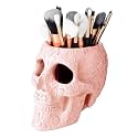 Skull Makeup Brush Holder, Pen Holder, Vanity, Desk, Office Organizer, Stationary, Decor Planter, Candy Bowl, Goth Decorations, Extra Large, Skulls Gothic Skull & Bones Organizer Bathroom (Cloud Pink)