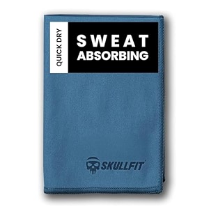 skullfit microfiber gym towel for men - quick dry super sweat absorbent lightweight suede hand towel - suitable for gym yoga workout running swimming cricket travel-200 gsm-60x40 cm blue small