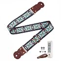 Sky Blue Floral Guitar Strap -Real Thick Cowhide Ends,Safe Durable,2in Wide Soft Jacquard Embroidered Cotton Adjustable Guitar Straps for Acoustic,Bass &amp; Electric Guitars,Guitarists Gift Set