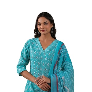 Sky Blue Printed Kurti Set with Duppata