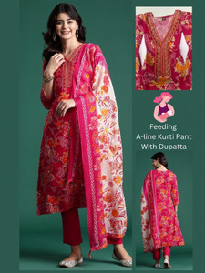 sky fab Women Floral Print A-line Kurta