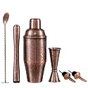 SKY FISH 3D Etching Cocktail Shaker Set Bartender Kit with Cocktail Shaker,Jigger, Muddler, Bar Spoon, Bar Accessory Tools, Reindeer Deer Head Pattern, Stainless Steel, Copper Plated