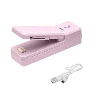 portable 2-in-1 mini sealer magnetic heat seal with cutter usb rechargeable for packing plastic bags and storing food snacks chips fresh for longer pink