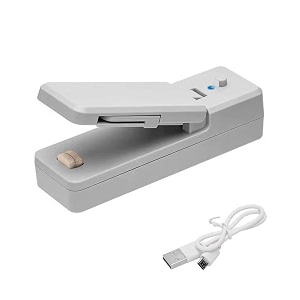 portable 2-in-1 mini sealer magnetic heat seal with cutter usb rechargeable for packing plastic bags and storing food snacks chips fresh for longer grey