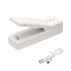 portable 2-in-1 mini sealer magnetic heat seal with cutter usb rechargeable for packing plastic bags and storing food snacks chips fresh for longer white