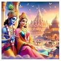 God Radha Krishna Pram And Temple Wall Poster For Living Room, Kids Room, Office (Size - 41Cm X 41Cm)