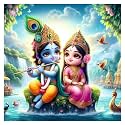 God Radha Krishna River Wall Poster For Living Room, Kids Room, Office (Size - 41Cm X 41Cm)