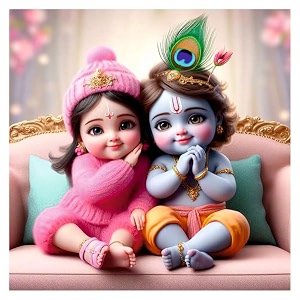 little baby blue krishna and pink radha wall poster for living room kids room office size - 41cm x 41cm