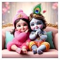 Little Baby Blue Krishna And Pink Radha Wall Poster For Living Room, Kids Room, Office (Size - 41Cm X 41Cm)