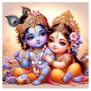 little blue krishna feather and radha mukhutwall poster for living room kids room office size - 41cm x 41cm