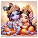 Little Blue Krishna Feather And Radha MukhutWall Poster For Living Room, Kids Room, Office (Size - 41Cm X 41Cm)