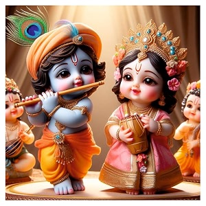 little blue krishna fulte and radha dholak wall poster for living room kids room office size - 41cm x 41cm