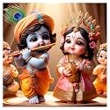 Little Blue Krishna Fulte And Radha Dholak Wall Poster For Living Room, Kids Room, Office (Size - 41Cm X 41Cm)