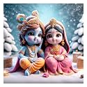 Little Radha Krishna Winter Wall Poster For Living Room, Kids Room, Office (Size - 41Cm X 41Cm)
