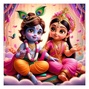 lord baal radha krishna wall poster for living room kids room office size - 41cm x 41cm