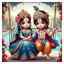 Sky Flying Lord Krishna With Radha And Jhula Wall Poster For Living Room, Kids Room, Office (Size - 41Cm X 41Cm)