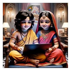 lord krishna and radha laptop wall poster for living room kids room office size - 41cm x 41cm