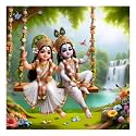 Sky Flying Lord Radha And Krishna White Jula Wall Poster For Living Room, Kids Room, Office (Size - 41Cm X 41Cm)