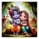 Smiley Krishna And Radha Lord Wall Poster For Living Room, Kids Room, Office (Size - 41Cm X 41Cm)