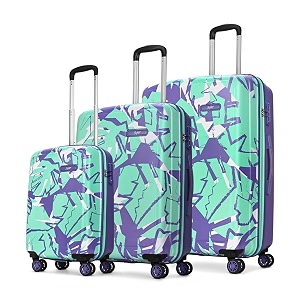 skybags lush set of 3 printed trolley bags small medium amp large lightweight polycarbonate case luggage with 8 wheels tsa lock travel-friendly 5-yr international warranty green-blue