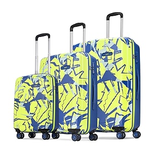 skybags lush set of 3 printed hard case trolley bags lime-blue