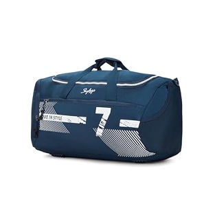 skybags polyester stride 52cm gym duffle bag for men and women with multiple pockets and separate shoe compartment for travel sports and workouts blue with wet pouch