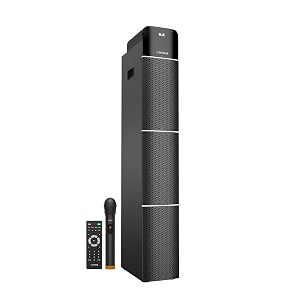 party pillar 1300 tower speaker with true 95won-top mobile holderdrivers-mid 434 x2woofer 6534 x1uhf wireless mic for karaokeconnectivity hdmi arcauxusbbt v50fmled black