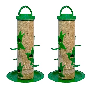 plastic large bird feeder  6 feed nozzles  30cm height  900gram bird food capacity  hanging bird-feeder for balcony  bird food feeder  garden outdoor hanging  2 psc green