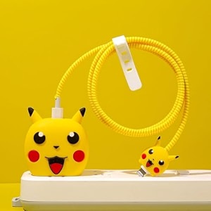 skycell charger case cover with full cable protector 3d cute pattern compatible for iphone charger only 18w amp 20w iphone 16iphone 13iphone 15iphone 14 yellow cat