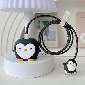 skycell charger case cover with full cable protector 3d cute pattern compatible for iphone charger only 18w amp 20w iphone 16iphone 13iphone 15iphone 14 black penguin