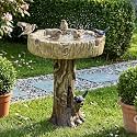 SKYFIRE Bird Baths for Outdoor - 24.4" Tall Pedestal Birdbath with Bird, Fibre Reinforced Concrete with Woodland Tree Trunk Décor Modern and Durable,Bird Bath for Outside, Garden, Patio,Lawn,Backyard