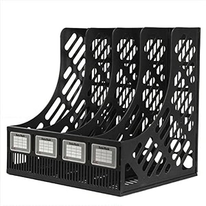 plastic file holder office desk table top for files documents books notebooks shelf organizer literature magazine paper document folder tray sorter rack cabinet large black
