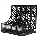 Plastic File Holder Office Desk Table Top For Files Documents Books Notebooks Shelf Organizer Literature Magazine Paper Document Folder Tray Sorter Rack Cabinet (Large, Black)