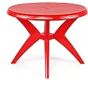 SkyGlamour Cello Presto Round Plastic Dining Table| 4 Seater Plastic Dining Table for Home, Garden, Cafe, Indoor/Outdoor Use (Color:Coke Red)