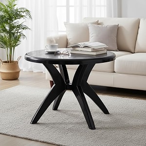skyglamour supreme marina plastic table 4 seater round plastic dining table for home dining room set garden restaurant indooroutdoor use color black qnt 1 pc