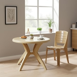skyglamour supreme marina round plastic dining table 4 seater plastic dining table for home garden cafe indooroutdoor use colormarble beige