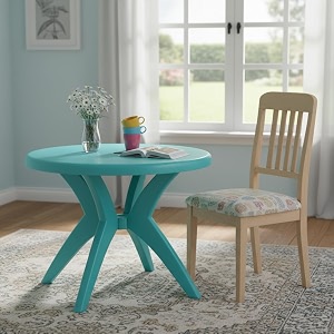 skyglamour supreme marina round plastic dining table 4 seater plastic table for home garden cafe indooroutdoor use color aqua blue