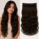 SkyHair 5 Clips Based DARK BROWN Curly/Wavy PREMIUM Matte Finish Hair Extensions | Instant Volume and Length Clip In Volumizer for Women and Girls |