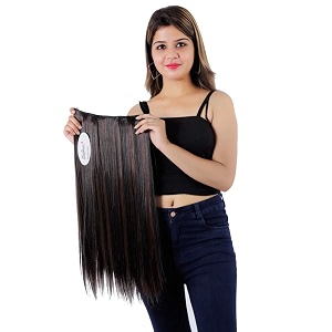 skyhair 5 clips based straight premium matte hair extensions  instant volume and length clip in volumizer for women and girls  hair length 26 inches  brown with maroon highlights