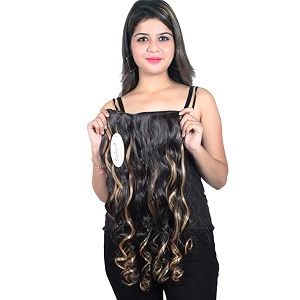 skyhair 5 clips based brown with golden highlights curlywavy premium matte finish hair extensions  instant volume and length clip in volumizer for women and girls 