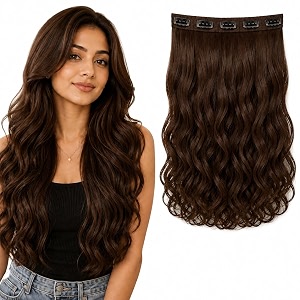 skyhair 5 clips based brown curlywavy premium matte finish hair extensions  instant volume and length clip in volumizer for women and girls 