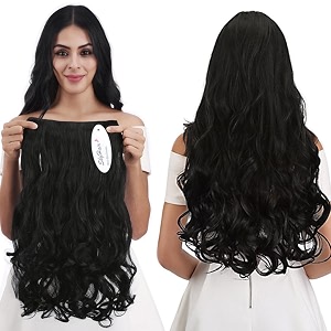 skyhair 5 clips based natural black curlywavy premium matte finish hair extensions  instant volume and length clip in volumizer for women and girls 