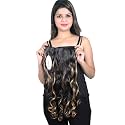 SkyHair 5 Clips Based BROWN with GOLDEN HIGHLIGHTS Curly/Wavy PREMIUM Matte Finish Hair Extensions | Instant Volume and Length Clip In Volumizer for Women and Girls |