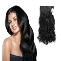SkyHair 5 Clips Based BLACK Curly/Wavy PREMIUM Matte Finish Hair Extensions | Instant Volume and Length Clip In Volumizer for Women and Girls |
