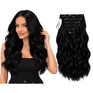 skyhair black 6 pieces 13 clips set premium matte finish hair extensions  instant volume and length clip in volumizer for women and girls  24 inches light curlywavy