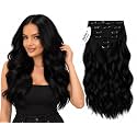 SkyHair BLACK 6 Pieces 13 Clips Set PREMIUM Matte Finish Hair Extensions | Instant Volume and Length Clip In Volumizer for Women and Girls | 24 Inches (Light Curly/Wavy)
