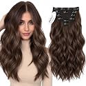 SkyHair CHOCOLATE BROWN 6 Pieces 13 Clips Hair Extensions | For Added Volume and Length | Slight NATURAL WAVES Texture | Clip In Volumizer for Women and Girls | Premium Matte Finish | 24 Inches