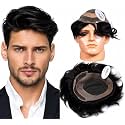 SkyHair Front Lace Patch for Men, 100% Natural Human Hair Wig, Real and Discreet Hairline System, Undetectable Toupee Install with Hair Patch Clips, Glue or Tape (Dark Brown, 10x8)